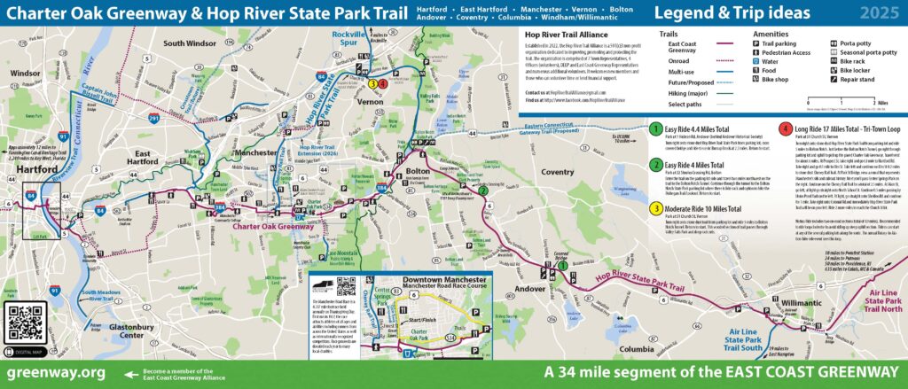 Map of Charter Oak Greenway and Hop Rive State Park Trail.